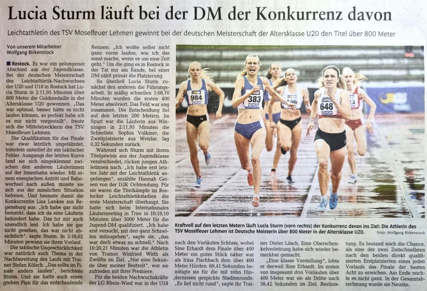 Lucia Sturm in Deuztsche Meisterin über 800 m der U20.