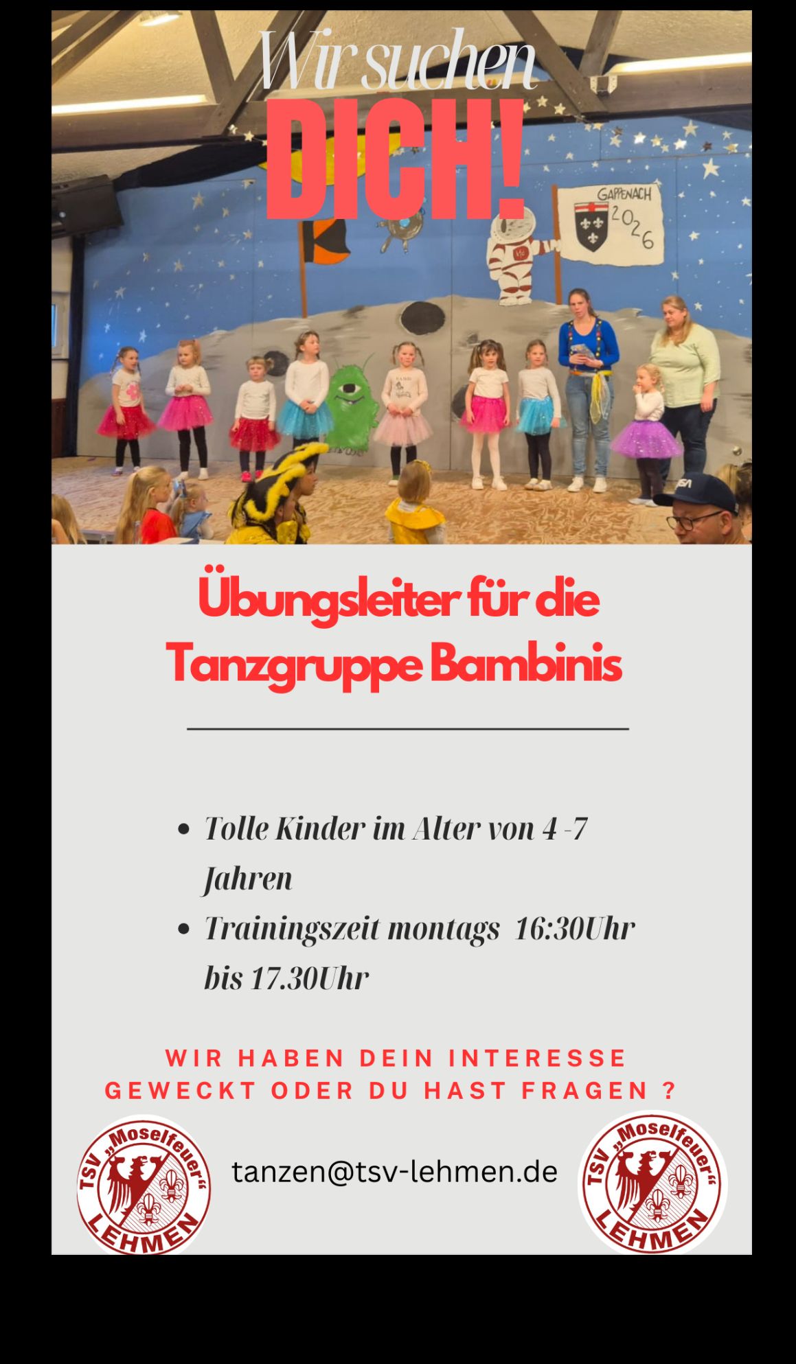 Übungsleiter für die Tanzgruppe Bambinis gesucht